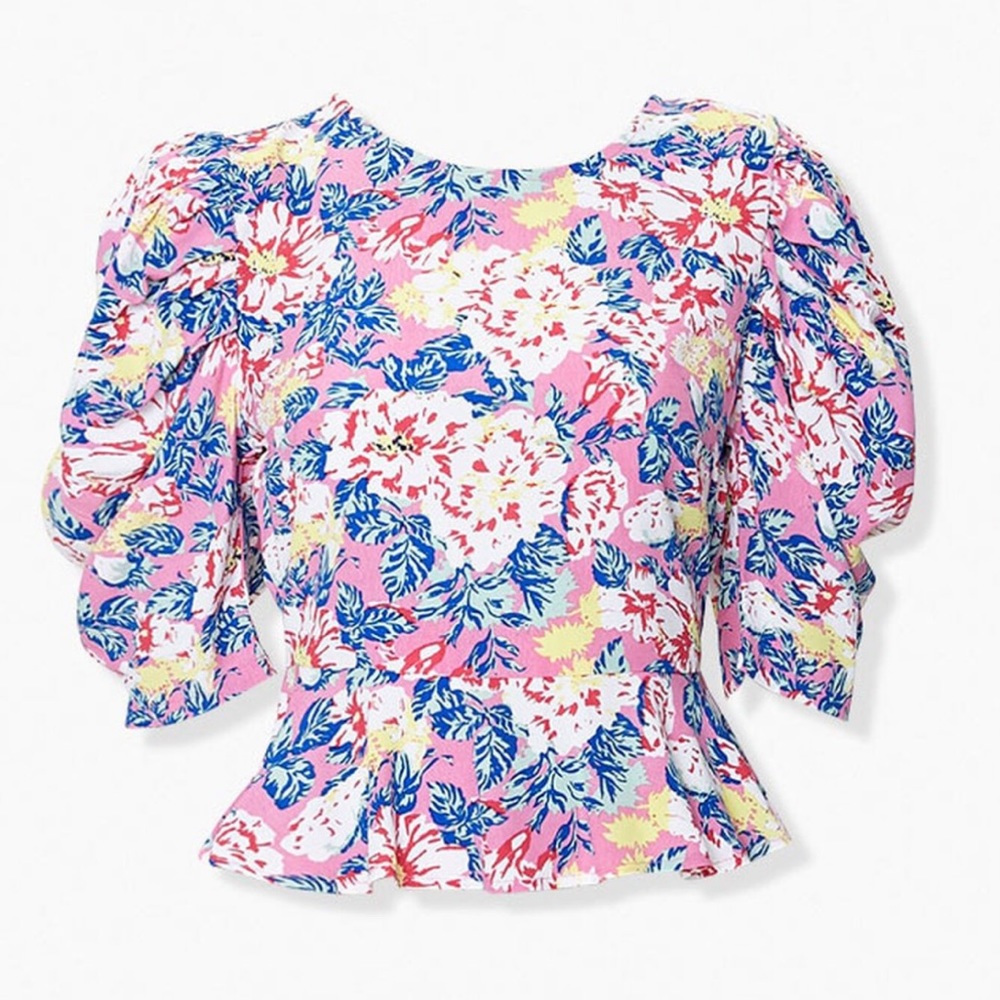 NWT Floral Print Puff-Sleeve Top